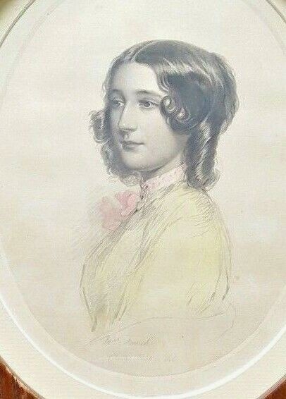 19th Century Watercolor Portrait on Paper MRS FRENCH by Charles Martin 1820-1906 gallery