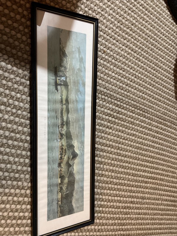 Vintage Framed Seascape Print Signed R Wells 60x18cm St Vincent