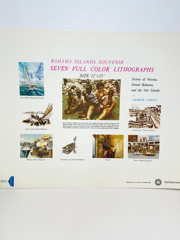 Nassau Bahama Complete set of 7 George Vaklev Lithographs Litho 12×15” souvenir