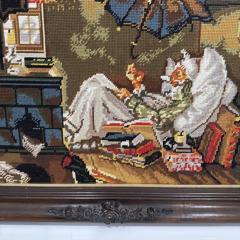 The Poor Poet Carl Spitzweg Needlepoint Art Beautiful Framed Vintage gallery