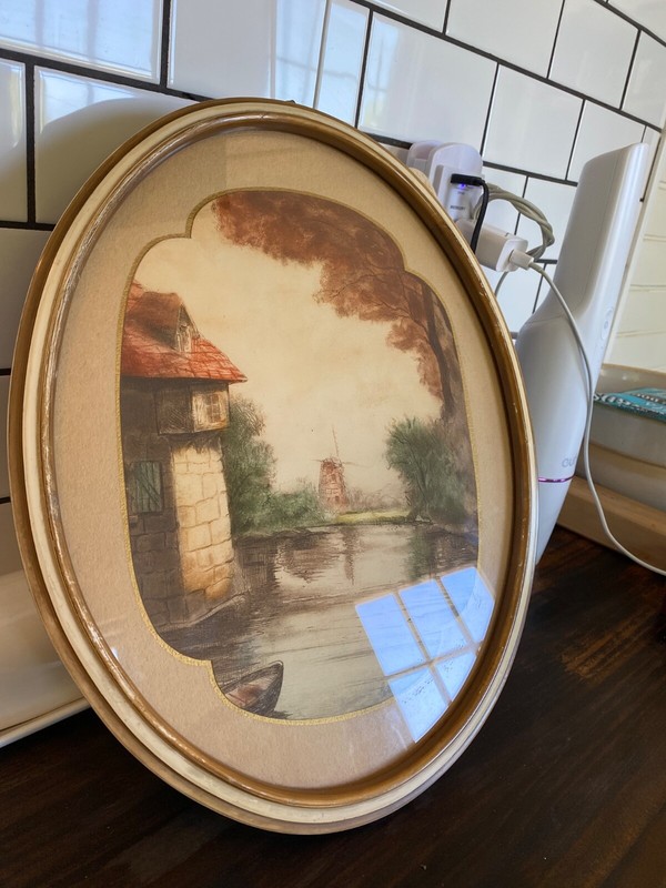 Louis Charlot (1878-1951) Hand Colored Etching "Mill on the Sambre River” France gallery
