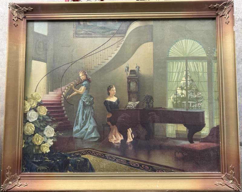 Rare Vintage Print Painting R. Brownell McGrew Morning Melody Framed Art
