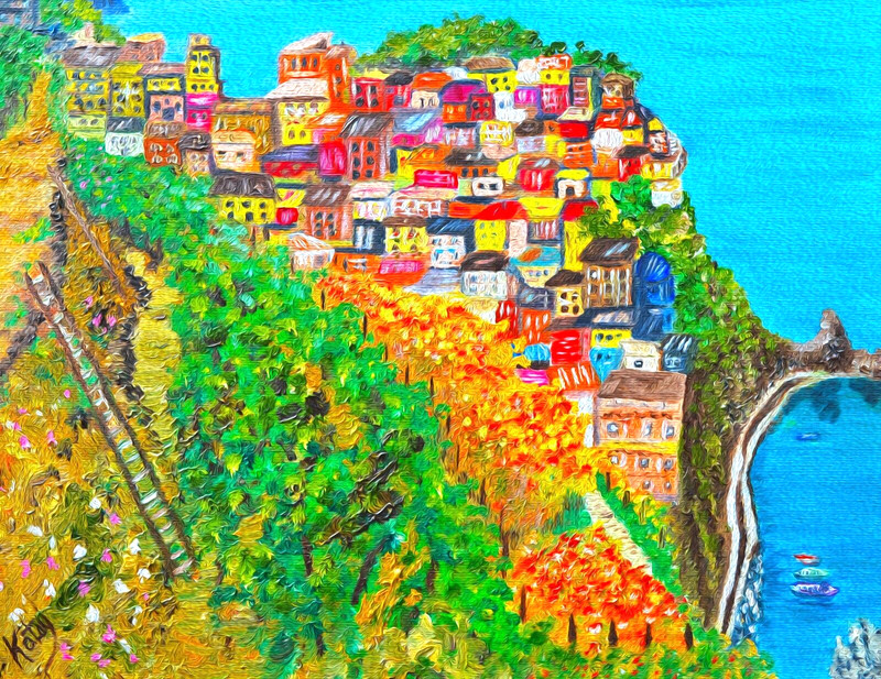 Cinque Terre Italy impressionist style from my painting ACEO 2.5×3.5 miniature