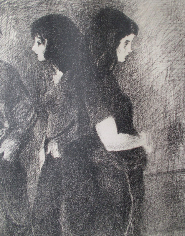 Great 1970 Raphael Soyer Original Pencil Signed Lithograph "Flower Children" gallery