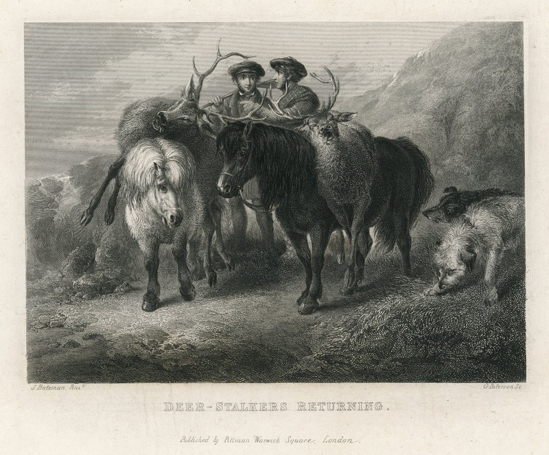 Antique Engraving, «Deer Stalkers Returning» by James Bateman, Hunting Print