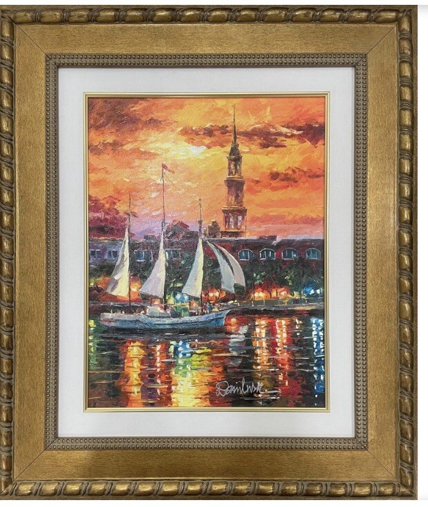 Daniel Wall” Charleston Waterfront” embellished giclee on canvas