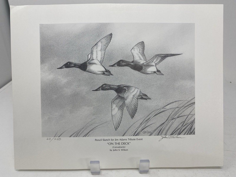 John Wilson Signed Sketch Print «On the Deck» Canvasbacks Ducks Unlimited SD