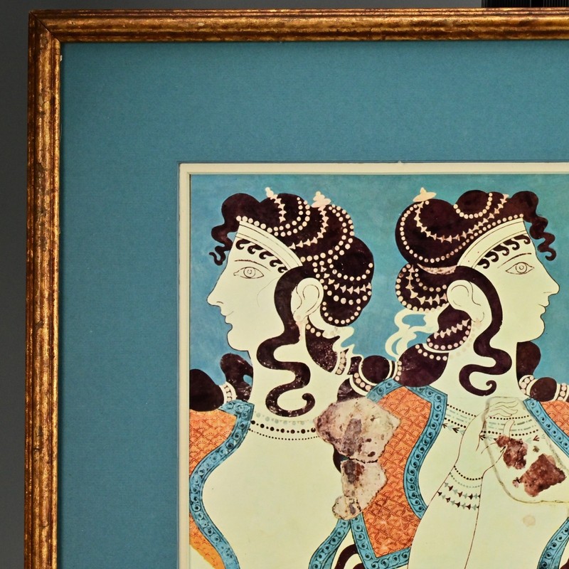 Antique Original Vintage Ancient Fresco Figurative Ladies Illustration Print gallery