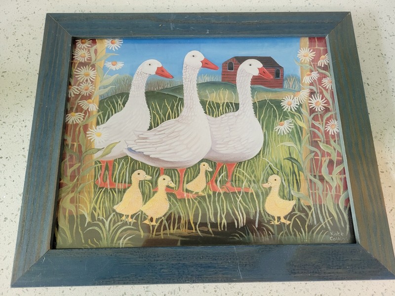 «family of geese» framed folk art signed by Kate Collins