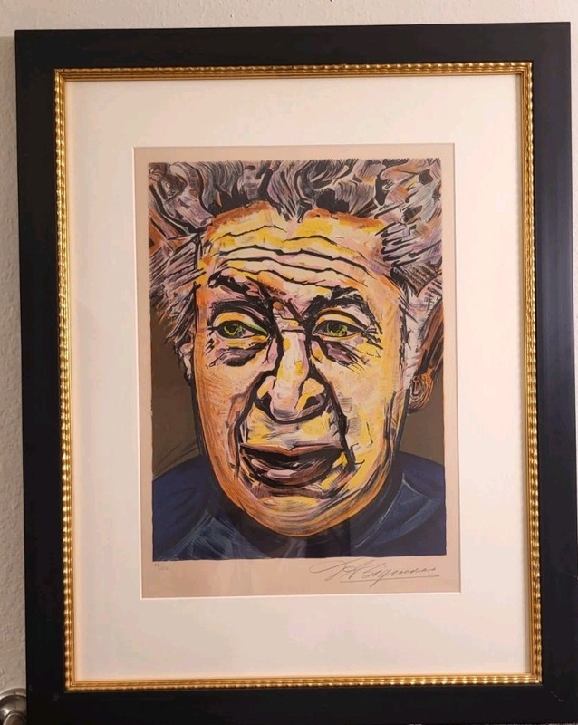 «Autorretrato» by David Alfaro Siqueiros Lithograph on Paper Signed and Framed