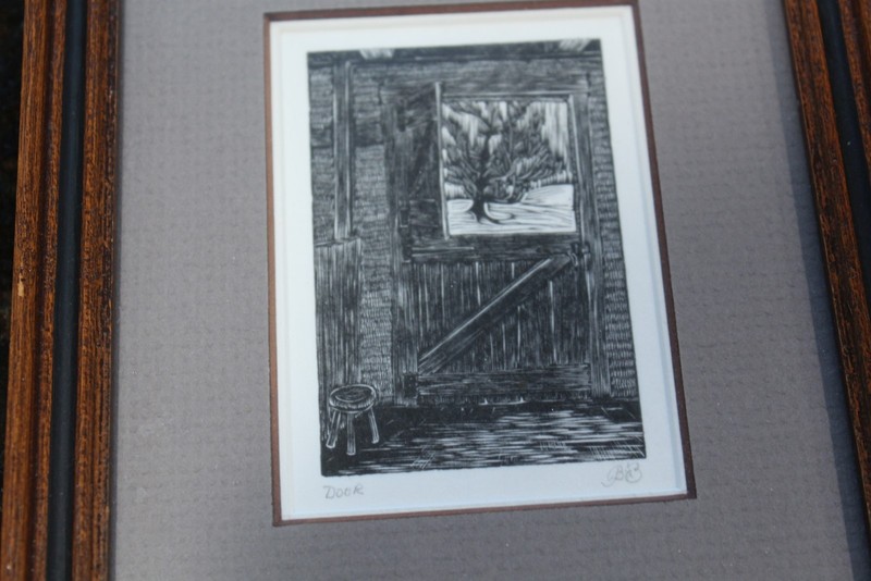 Vintage Block Prints - Door, Lily Pond, Kitchen Signed Framed Matted Lot of 3 gallery