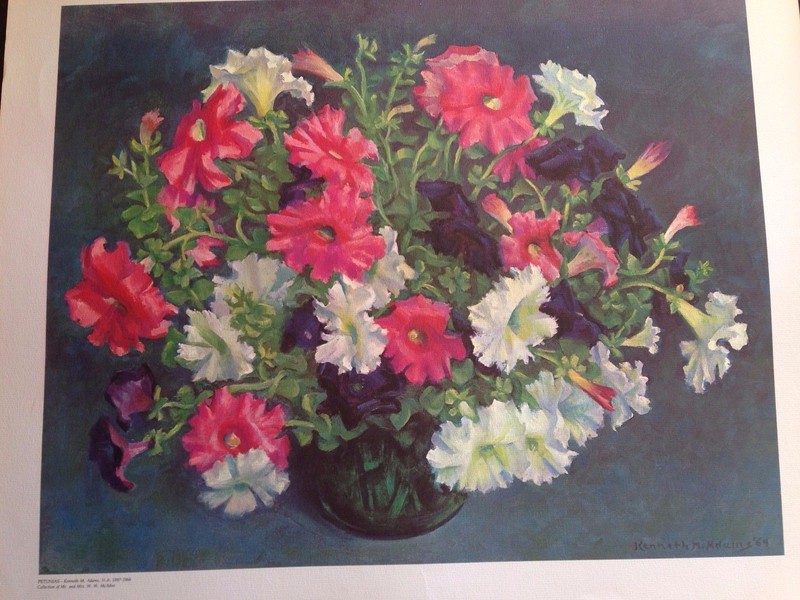 Petunias, Kenneth M Adams, Taos Art School Rare 1960 Lithograph Southwest Art