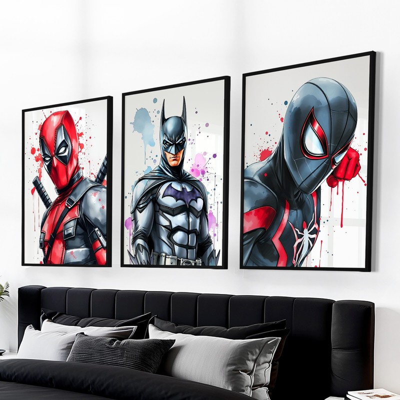 Marvel Avengers Prints Superhero Wall Art Spiderman Deadpool Batman Gaming Room