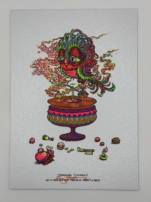 Marq Spusta Art Print SPINNING SOUNDLY Mini 5×7 Listening UV Paper and Ink