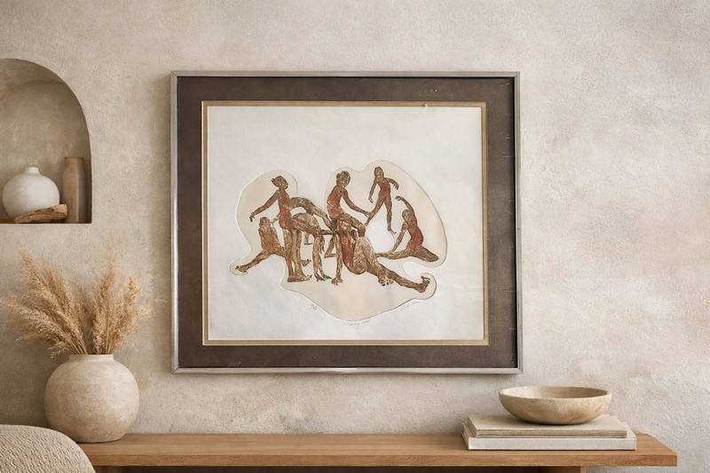 Barbara Zeller Signed Etching Gymnasts 16/50 Mid Century Organic Modern Art