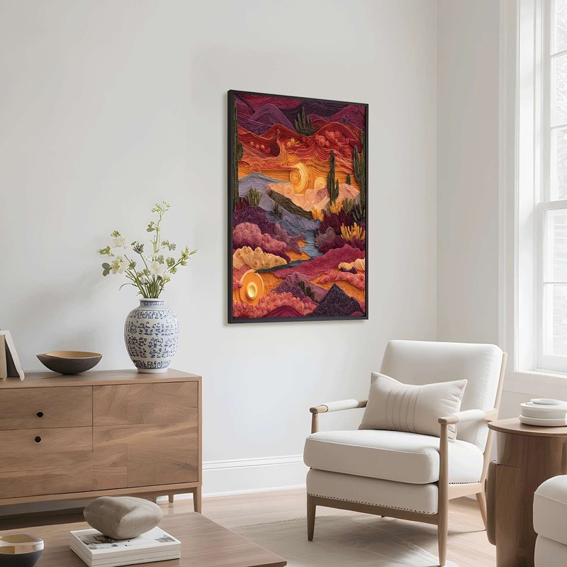 Desert Sunset Quilling Framed Canvas Print Wall Art gallery