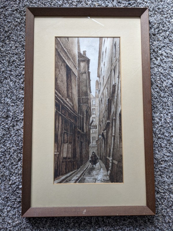 Vintage Victor Maunier Etching 22″ x 13″ Frame