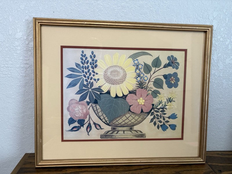 Vintage Framed Mid-Century Folk Art Print by D. Grose 18 1/4 X 22 1/4”