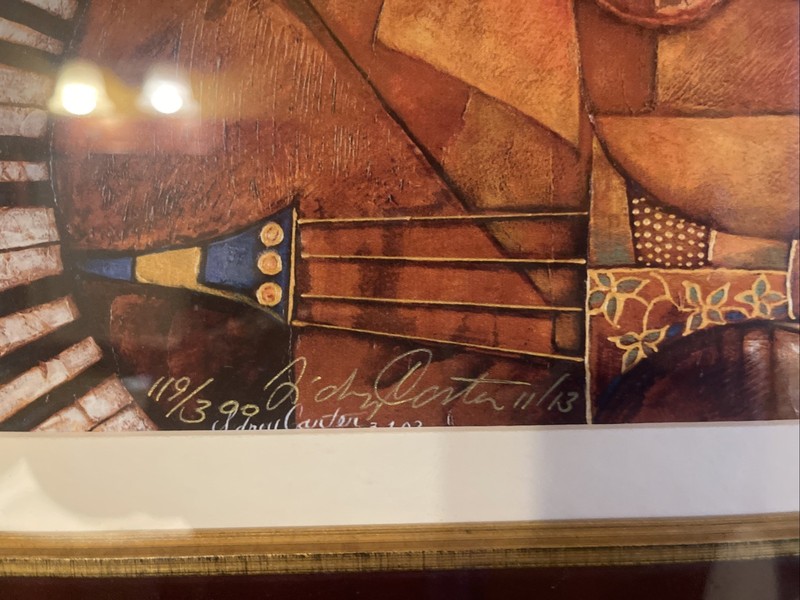 Abstract Artwork By Sidney Carter Signed #119/300 Double Mat And Framed 18×22.