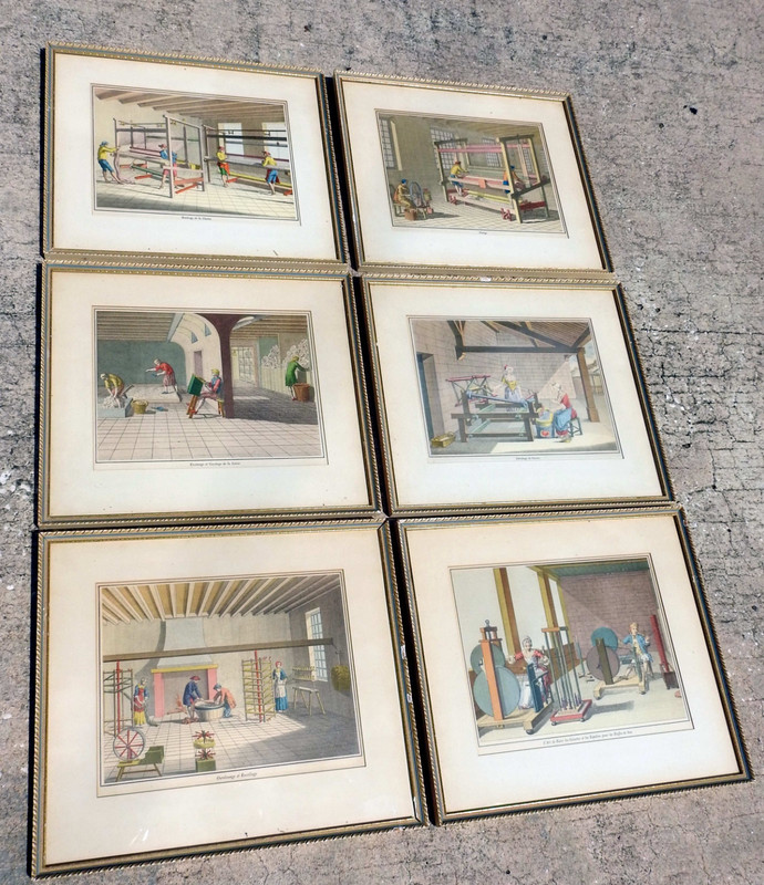6 Beautifully Framed French Prints Depicting Silk Being Made from Silkworms