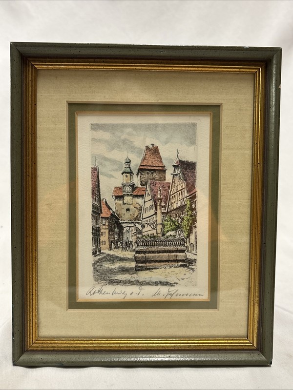 Vintage Color Etching ROTHENBURG ob der Tauber Germany Orig Signed Artwork