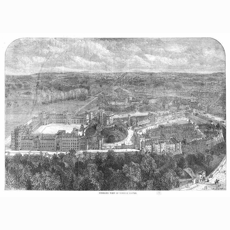 WINDSOR CASTLE Birds Eye View – Antique Print 1863
