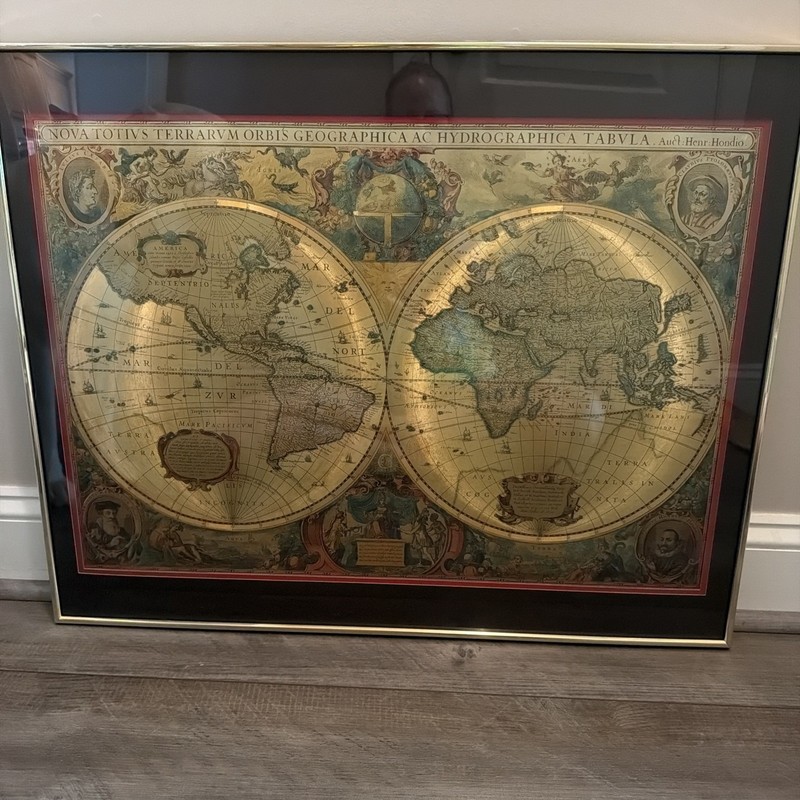 Large Orbis Terrarum Typus De Integroin Plurimis Gold Foil World Map Framed29x23 gallery
