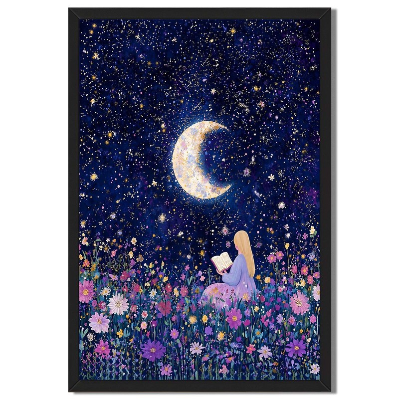 Girl Reading Under Moonlit Sky Canvas Oil Paintings Reproduction