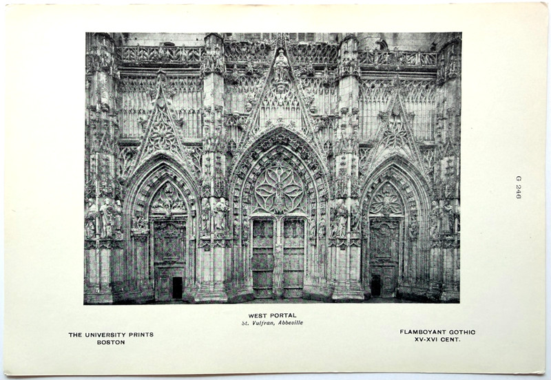 c1920-30s West Portal St Vulfran Abbeville Half Tone Print Flamboyant Gothic
