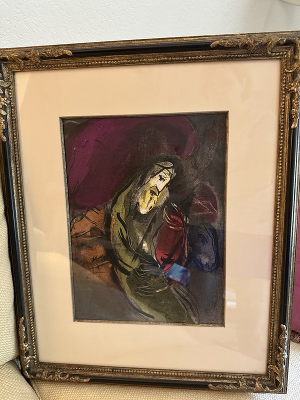 Marc Chagall Jeremiah 1956 Color Lithograph Print on Paper, Matted & Framed