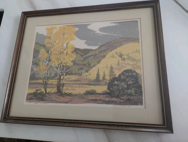 Framed 15.5×19″ Louie Ewing NORTHERN NEW MEXICO Art Serigraph ASPEN MEADOW VTG