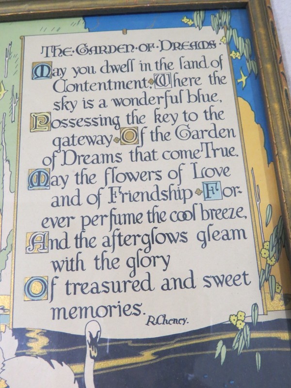 1920s Antique Art Deco Nouveau Craftsman Poetry Print Framed Serigraph, R.Cheney gallery