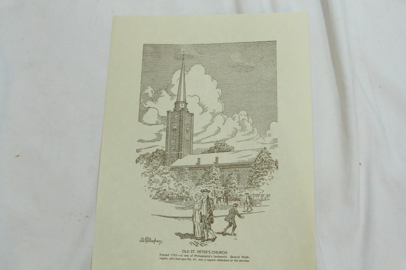 7 Historic Philadelphia Drawings J L Gallapher 9" x 12" Church Independence Hall gallery