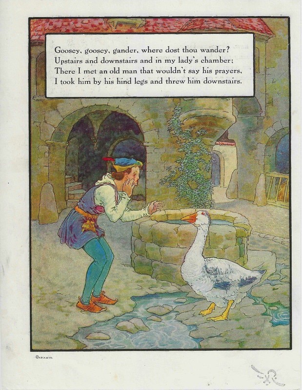Antique Queen of Hearts Mother Goose Rhyme Art Print 1915 Dual Sided 8 x 10.5 gallery
