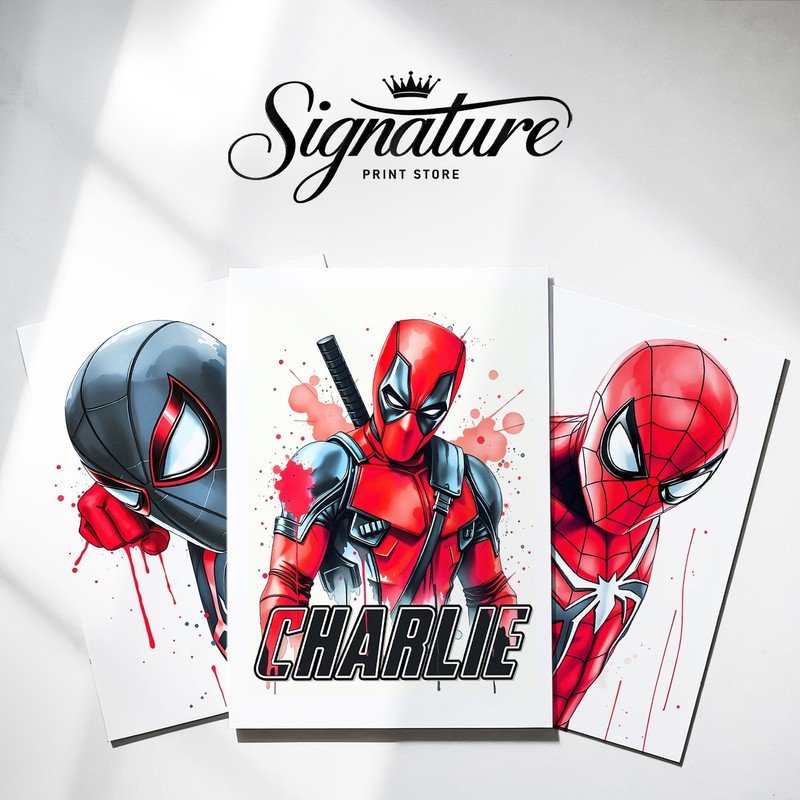 Personalised Superhero Prints Marvel Spiderman Wall Art Boys Bedroom Decor A3 A4 gallery