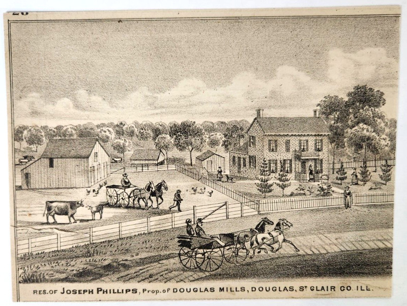 Joseph Phillips Residence Douglas Mills St Clair County Illinois Antique Print