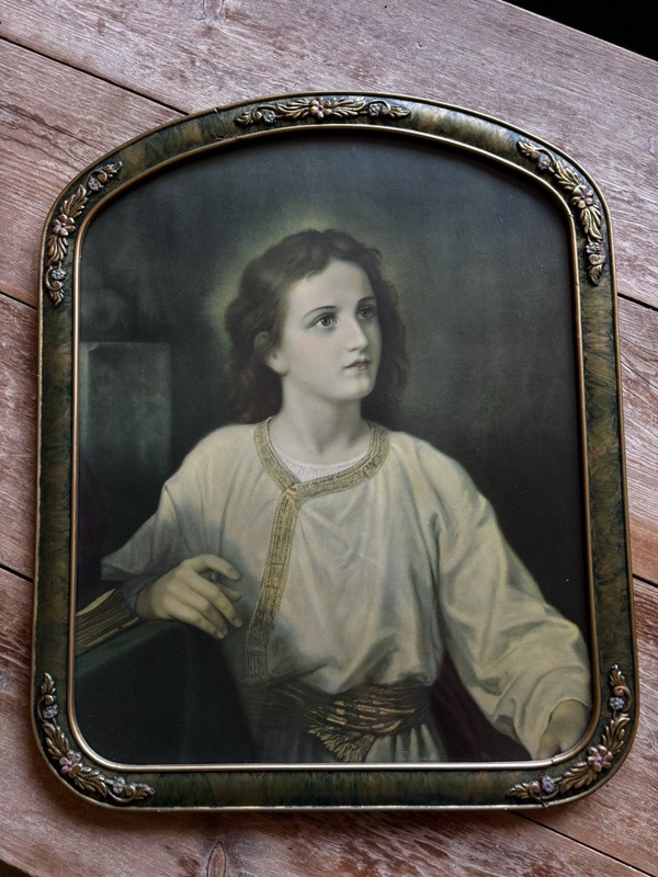 Young Christ Litho In Coral Wood Gesso Frame 22 By 18