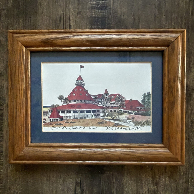 Vintage 1983 Ted Crane Mini Signed Print Hotel Del Coronado San Diego Framed 8×6
