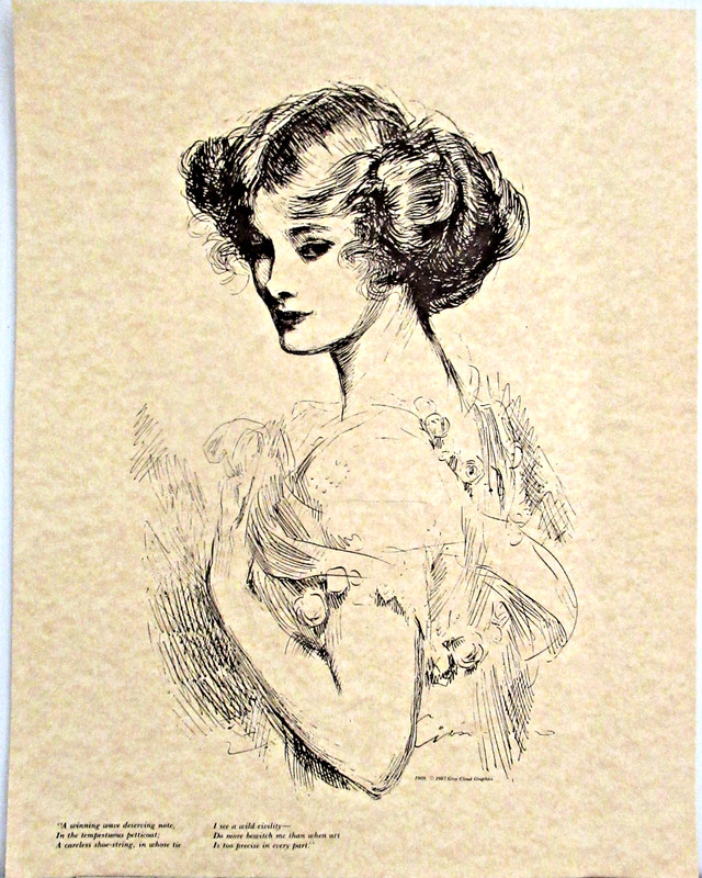 "TEMPESTUOUS PETTICOAT" (GIBSON GIRL)~ **1909 PEN-AND-INK SKETCH - (11" X 14")**