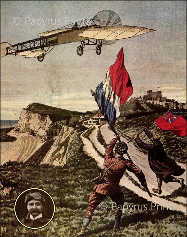 1982 Vintage Plane Print 1909 Frances Louis Bleriot French Monoplane Channel Sky
