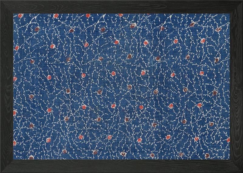 Blue Fabric with Floral Pattern Framed Wall Art Poster Canvas Print Picture