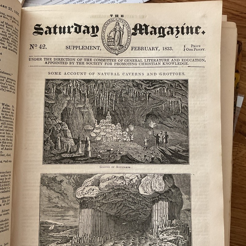 Antique Print And Article – 1833 CAVES AND CAVERNS ETC – 8 page supplement