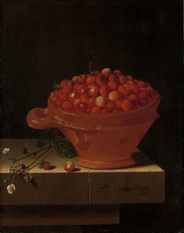 Adriaen Coorte A Bowl of Strawberries on a Stone Plinth Still Life Art Print