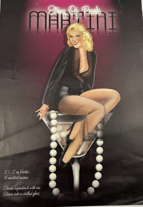 Ralph Burch String of Pearls Martini Pinup Girl Art Print Retro Bar Man Cave