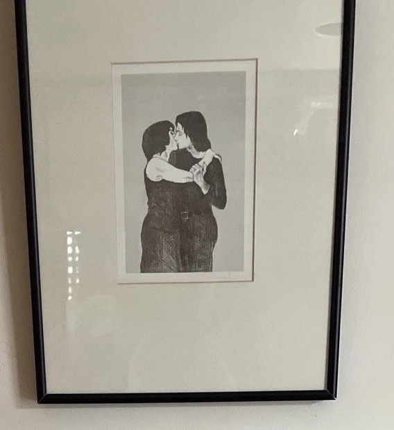 Raphael Soyer The Kiss Very Nicely Framed And Matted, A Reproduction Print