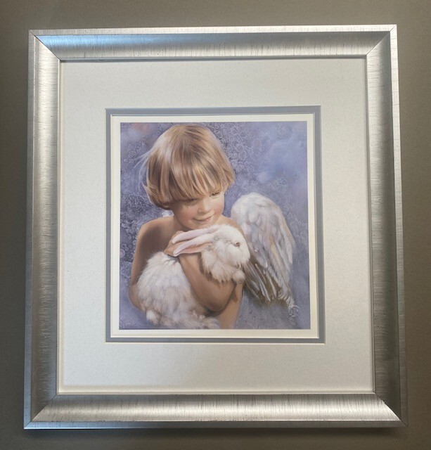RARE Nancy Noel boy angel with rabbit «Jacob in Blue» MINT, Custom framed