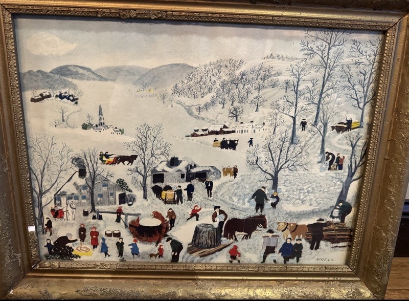 Vintage Grandma Moses Sugaring Off Framed Print Folk Art Winter Scene 25.5x19.75 gallery