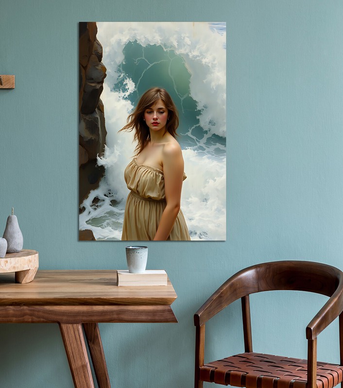 Lady and waves John William Waterhouse inspired mounted canvas print gallery