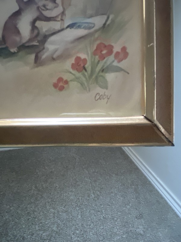 Vintage Kitsch Art Coby Mice Bathing Bathroom Print Anthropomorphic Framed 16x7 gallery