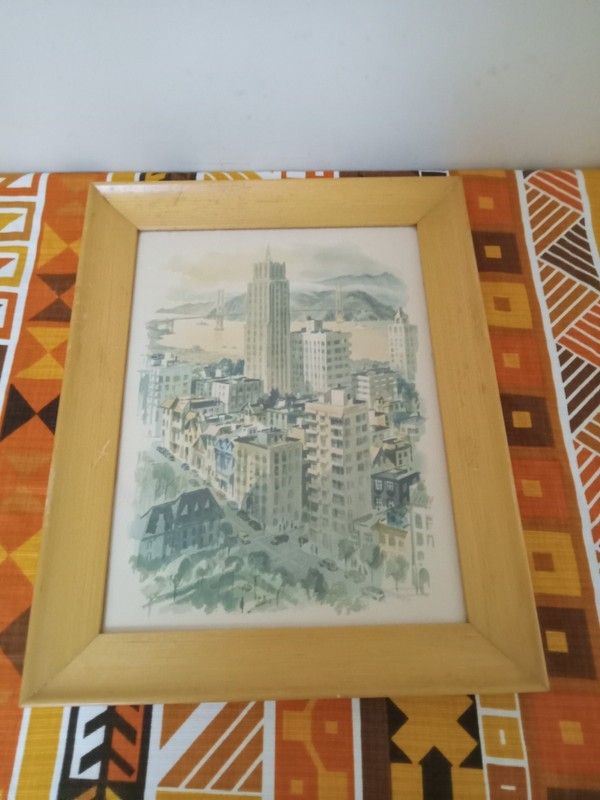 Vintage San Francisco Ca Louis Macouillard Water Color Blonde Wood Frame MCM